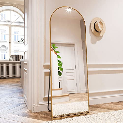 HARRITPURE 64"x21" Arched Full Length Mirror Free Standing Leaning Hanging Mounted Mirror Aluminum Frame Modern Simple Home Decor for Living Room Bedroom Cloakroom, Gold | Amazon (US)