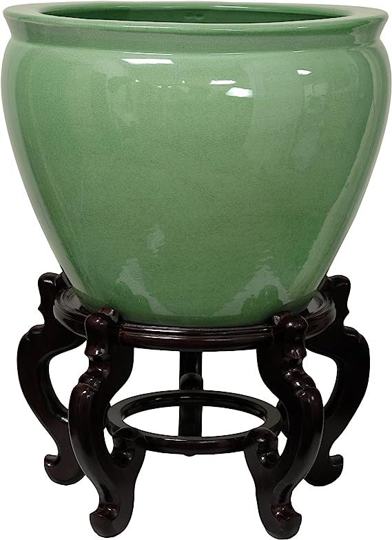 Oriental Furniture 12" Celadon Porcelain Fishbowl | Amazon (US)