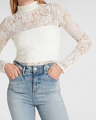 Lace Mock Neck Long Sleeve Top | Express