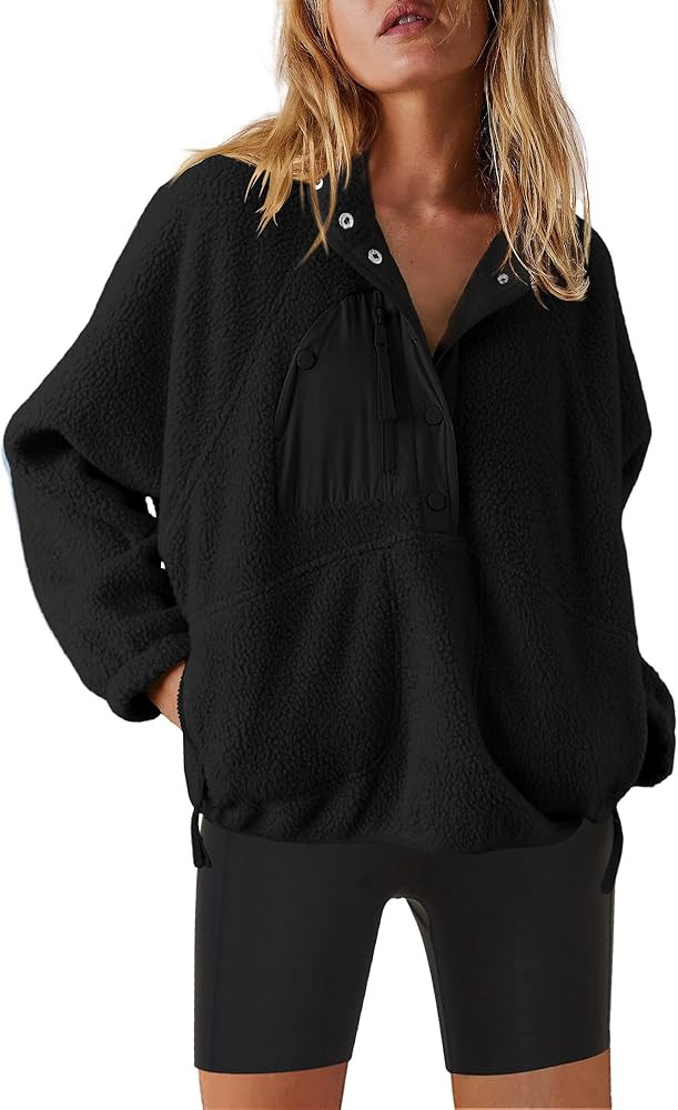 Nirovien Womens Fleece Pullover Long Sleeve Sherpa Jacket Button Down Fuzzy Sweatshirt Warm Outwe... | Amazon (US)
