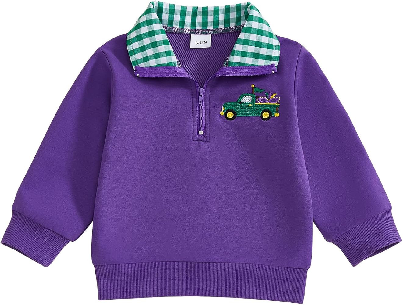 Toddler Baby Boy Girl Mardi Gras Outfit Long Sleeve Purple Yellow Green Pullover Quarter Zip Swea... | Amazon (US)