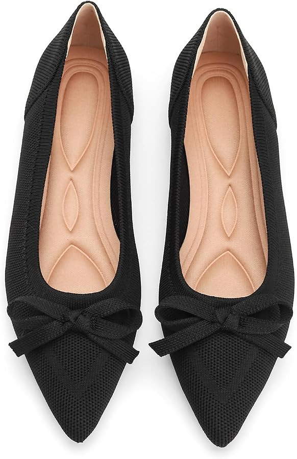 Flats for Women Pointed Toe Knit Foldable Ballet Women's Fat Shoes Dressy Comfortable Slip On Wom... | Amazon (US)