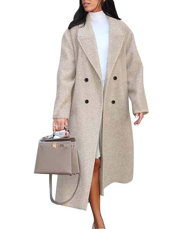 Flygo Womens Long Pea Coat Notch Lapel Double Breasted Trench Coat Fall Winter Overcoat Long Jack... | Amazon (US)