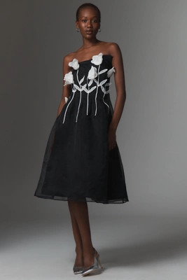 Maeve 3D Floral Strapless Midi Dress | Anthropologie (UK)