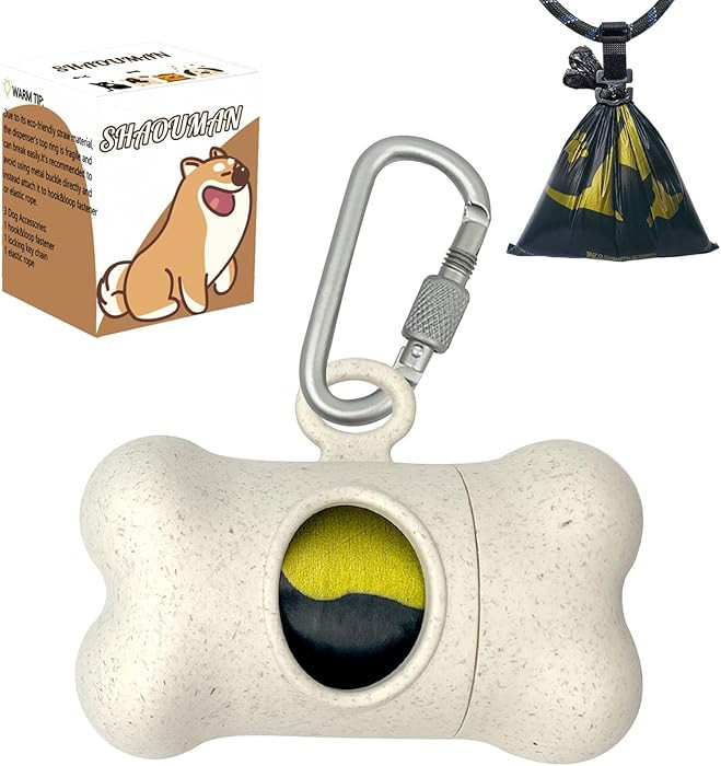 Bone-Shaped Dog Poop Bag Holder for Leash |Dispenser with 15 Leak-Resistant Waste Bags & Carabine... | Amazon (US)
