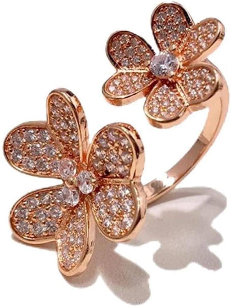 U/B Double Flower Clover Rings for Women Shining AAA Cubic Zirconia Ring 18K Gold Plated Lightwei... | Amazon (US)