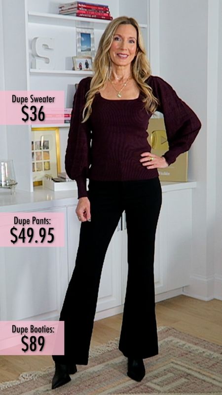 A more affordable version of this outfit!! Spanx pants dupe
Square neck sweater
Sock booties