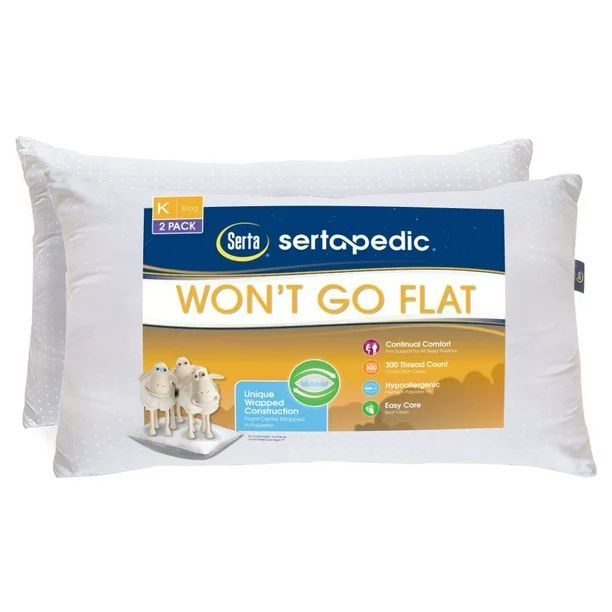 Sertapedic Won't Go Flat Pillow, Set of 2, King | Walmart (US)