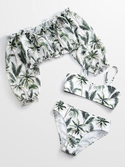 3pack Girls Tropical Bikini Swimsuit & Cover Up | SHEIN