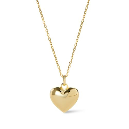 Ana Luisa Lev Puffy Heart Necklace for Women - Paperclip Chain w/ 14K Gold Plated & Silver Rhodium Plated Small Puffed Heart Pendant - Hypoallergenic, Water-Resistant, Tarnish-Free Jewelry | Amazon (US)