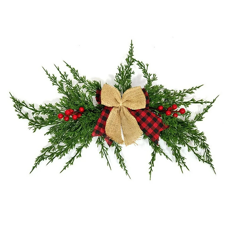Artificial Christmas Swag, 22.8inch Winter Pine Needles Decoration Swag with Ribbon Bow for Wall ... | Walmart (US)