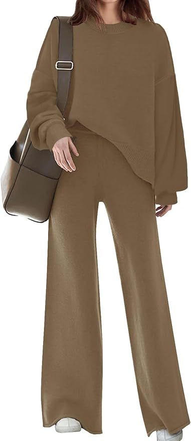 Disamer Womens 2 Piece Outfits Sweater Set Long Sleeve Knit Pullover Sweater Top Wide Leg Pants L... | Amazon (US)