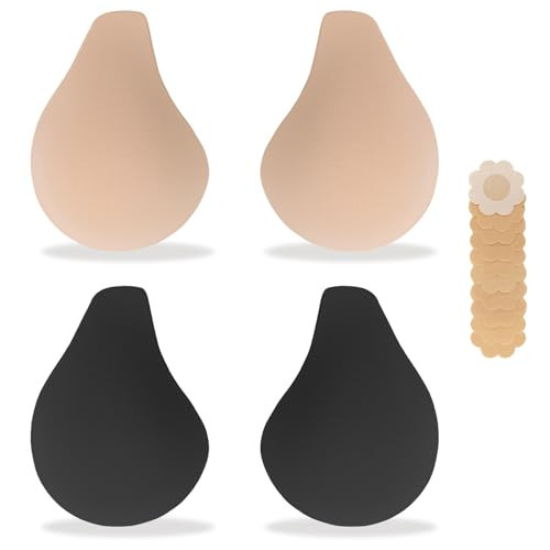 Bontierie Nipple Covers Sticky Push up Bra Added Lift Seamless Ultra-Thin Pasties Adhesive Bras Women Beige Black | Amazon (US)