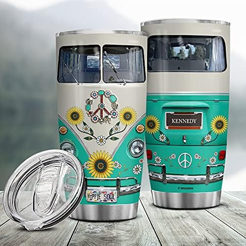 Wassmin Personalized Hippie Van Stainless Steel Tumbler Cup With Lid 20oz 30oz Custom Name Customize | Amazon (US)