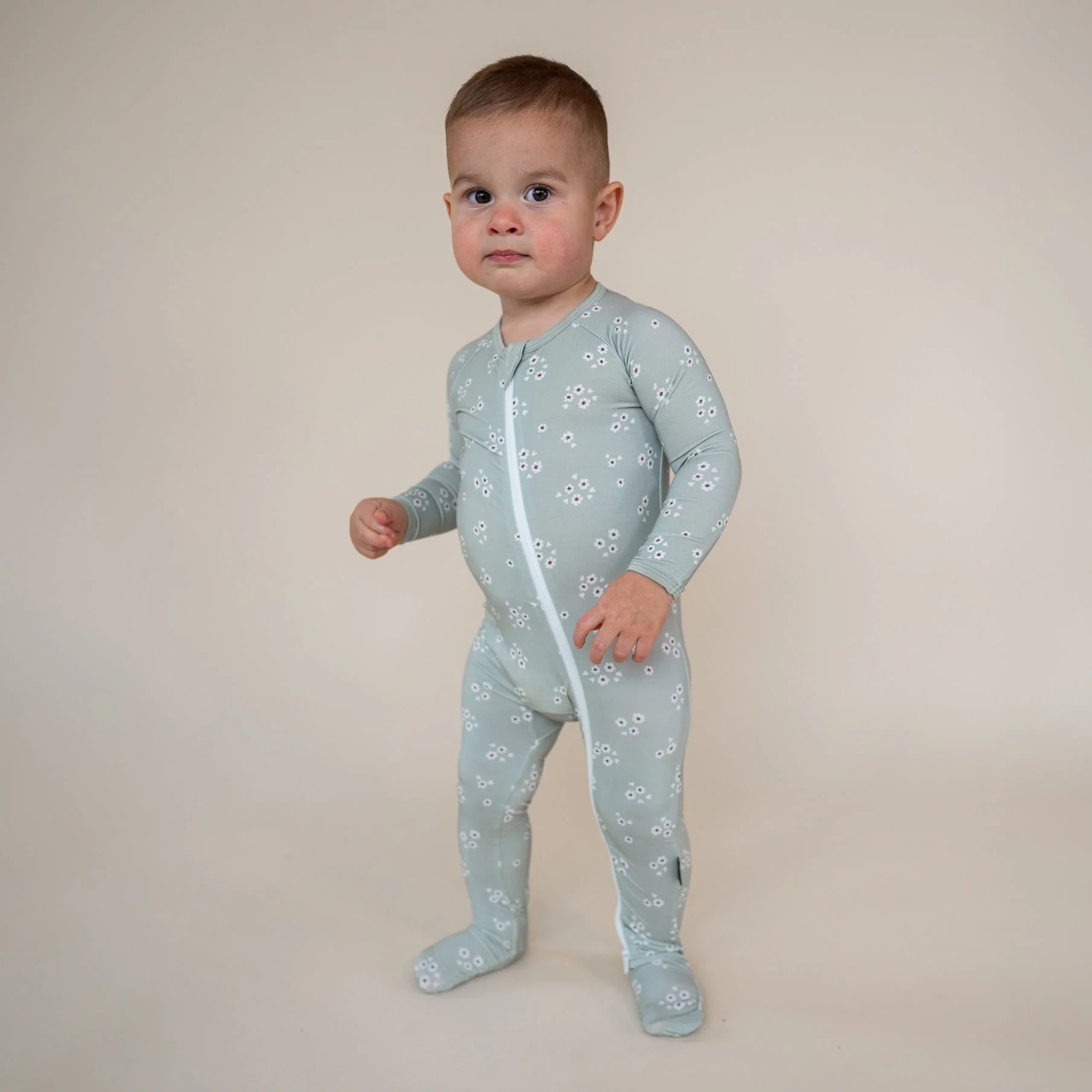 Sage Flowers Footed Pajamas | Hucklebaby