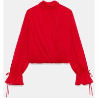 Zara - Draped Bow-Back Bodysuit - Red - Xs - Woman | Zara US
