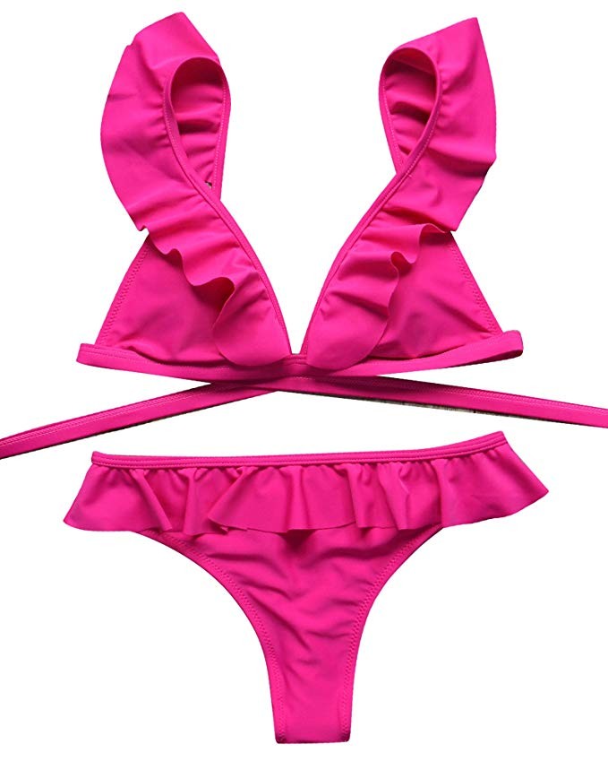 MOOSKINI Women’s Sexy Bikini Swimsuit Cute Two Pieces Ruffles Strap Swimwear Set | Amazon (US)