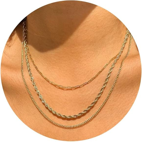 CHESKY Gold Layered Necklaces for Women, 14K Dainty Gold Chain Necklace Women Trendy Cuban Link P... | Amazon (US)