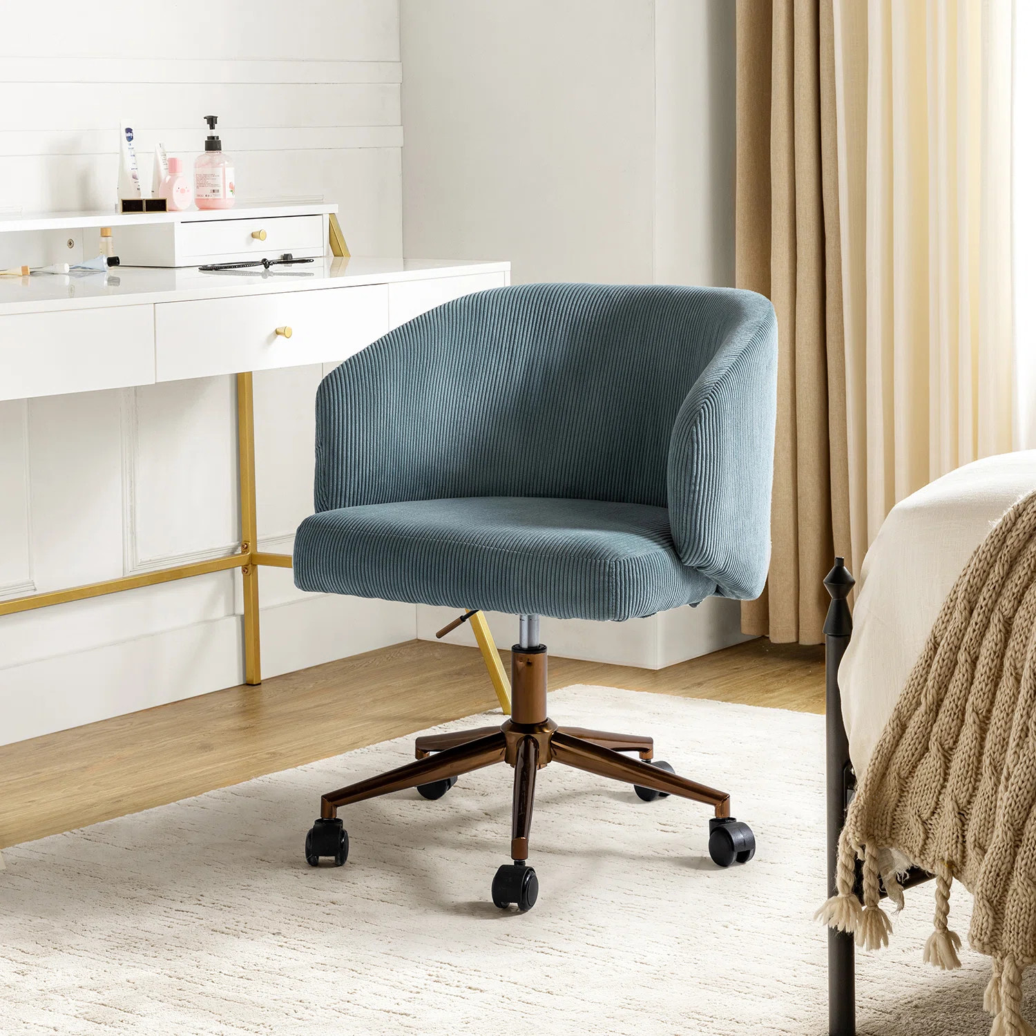 Brilhantina Corduroy Mid-Century Modern Upholstered Swivel Barrel Task Chair | Wayfair North America