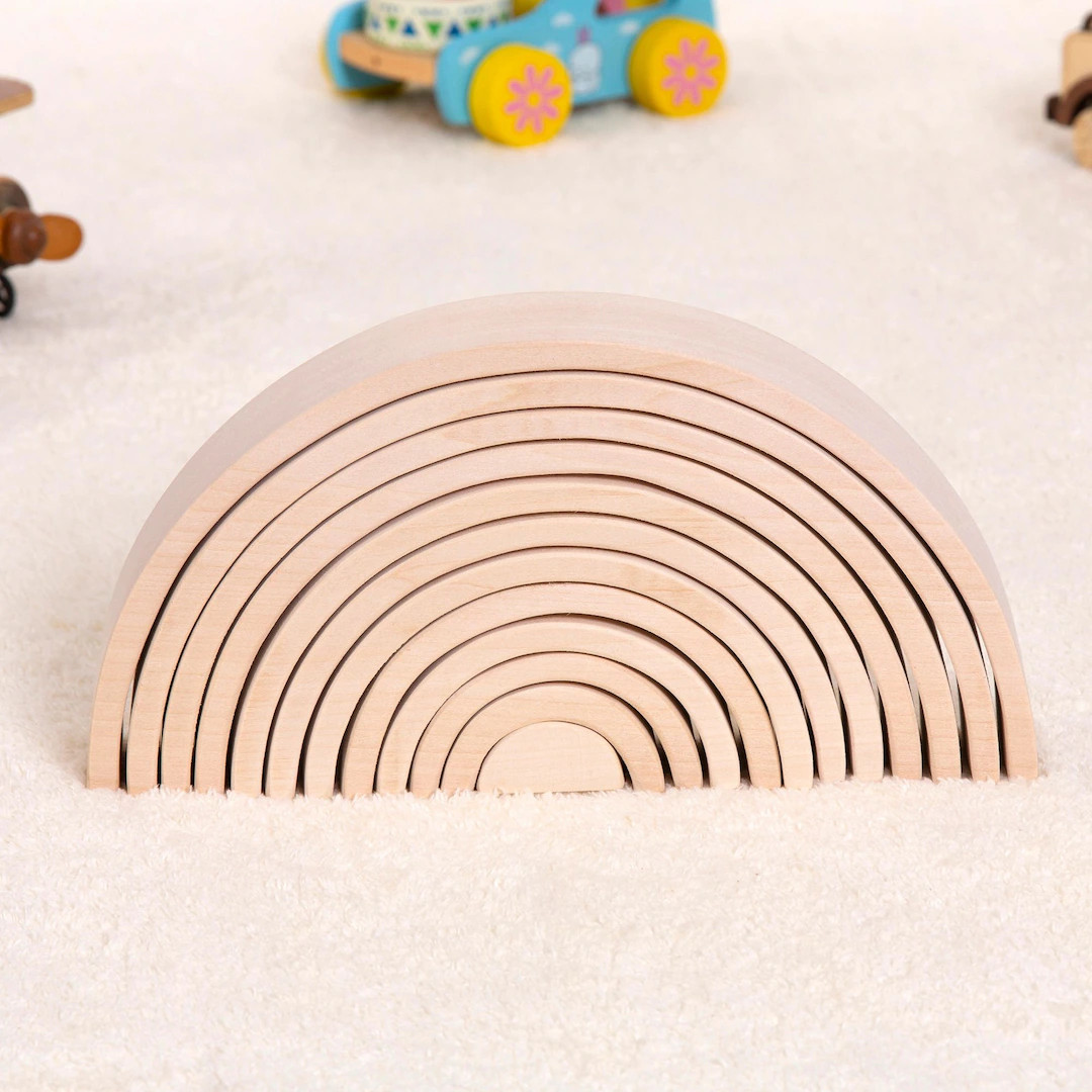 Montessori Wooden Rainbow Stacker Toys, Waldorf Natural Puzzle, Toddler Toys, Educational Learnin... | Etsy (US)