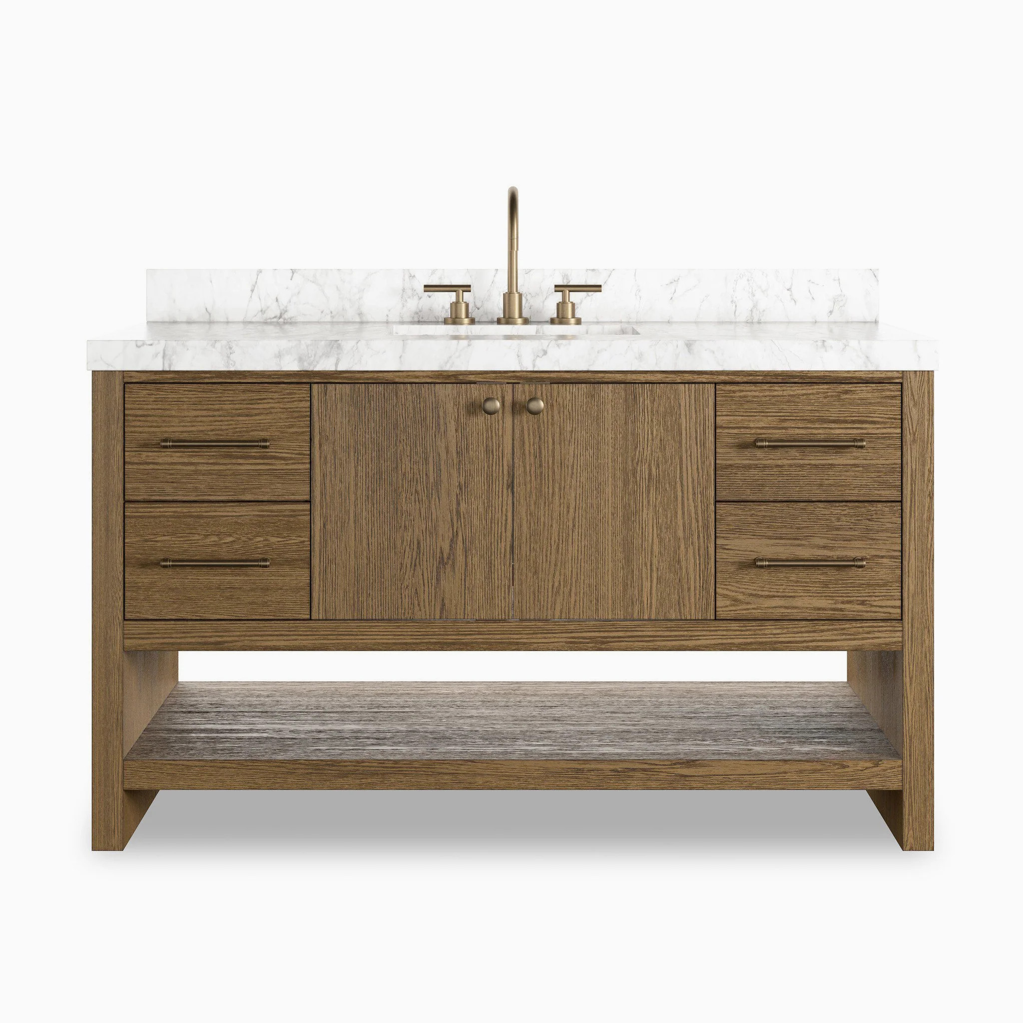Maxine 55" Single Vanity in Washed Natural Veneer with Carrara Marble Top | Edward Martin