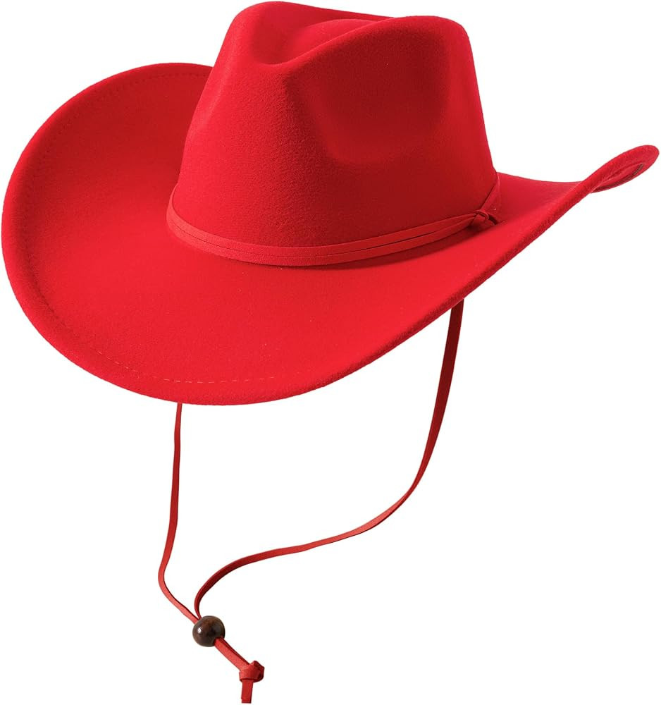 Women Men Retro Felt Wide Brim Western Cowboy Cowgirl Hat Dress Up Hat with Wind Lanyard | Amazon (US)