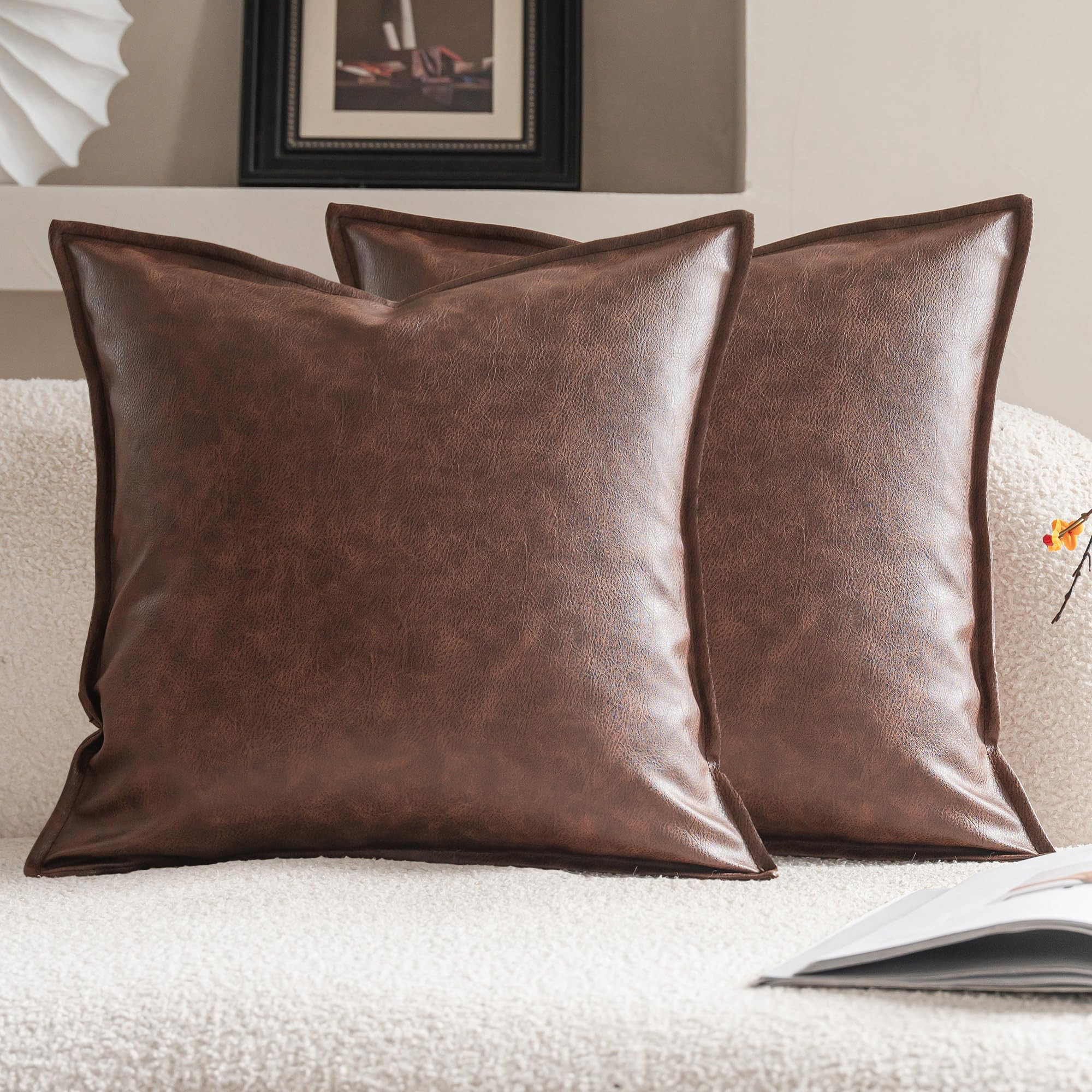 Neelvin Faux Leather Decorative Throw Pillow Covers Modern Solid 18x18 inch Set of 2 Pillowcase C... | Amazon (US)
