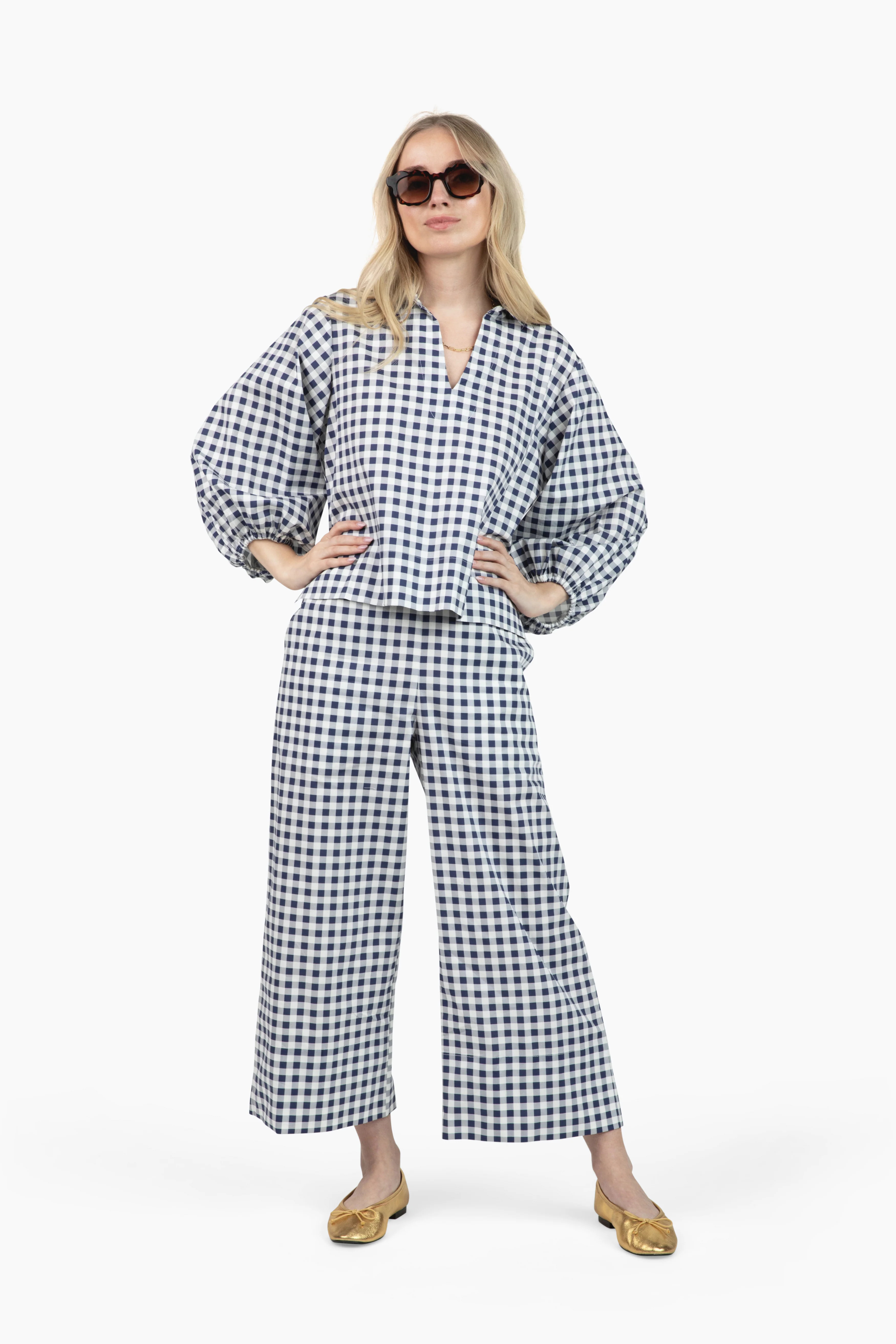 Take Pause Full-Length Set - Navy Gingham | Quiet Culture
