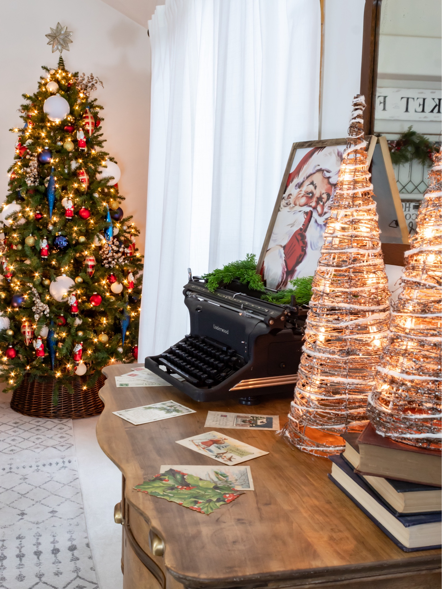 Decorate a very merry Christmas dining room with red and a blue Christmas decorations 

#LTKHome #LTKHoliday #LTKStyleTip