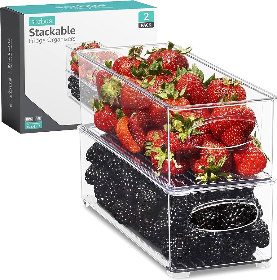 Stackable Refrigerator Organizer Bins - Clear Storage Bins for Kitchen Pantry, Freezer & Fridge O... | Amazon (US)