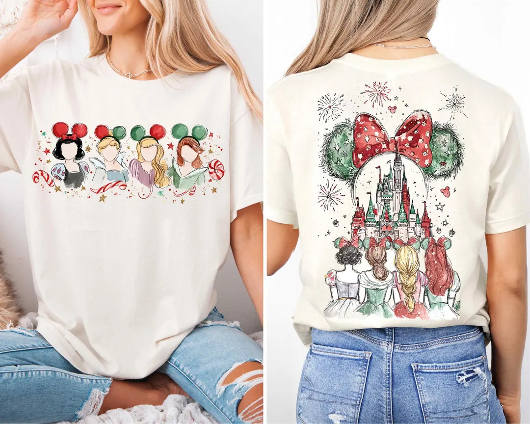 Disneyland Princess Xmas T-shirt, Princess Christmas Girl Tee, Belle Xmas Sweatshirt, Snow White ... | Etsy (US)