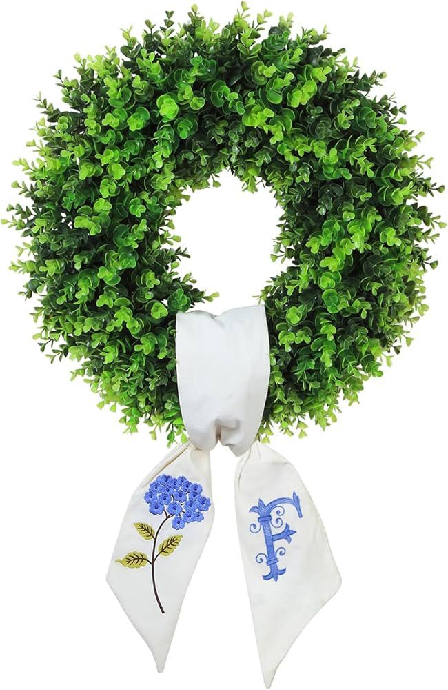 Boxwood Wreath for Front Door Spring Summer Wreaths Farmhouse Door Hanger,Last Name Year Round Po... | Amazon (US)