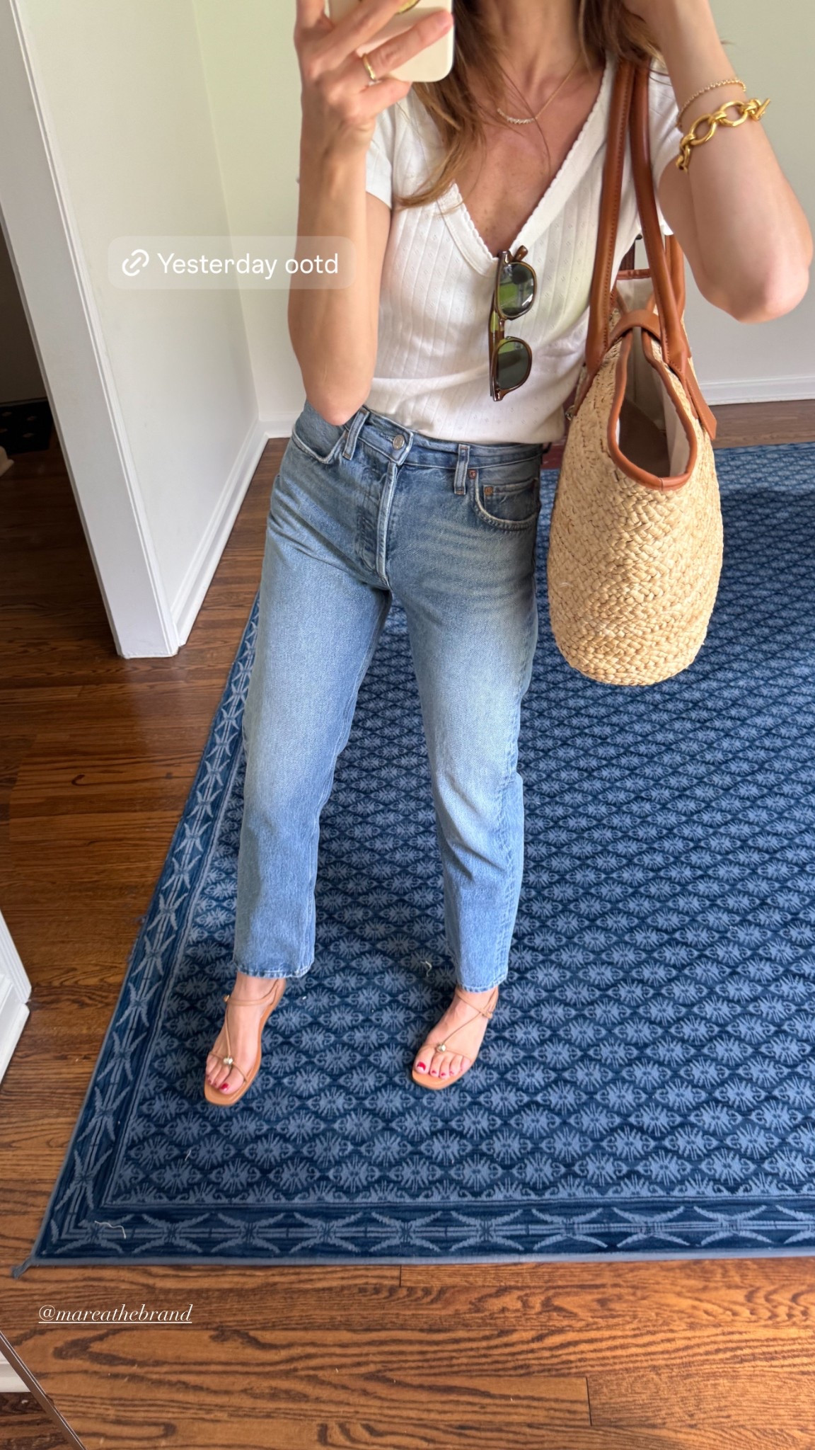 Sized up to a medium in my t-shirt and wearing my true size in the jeans 