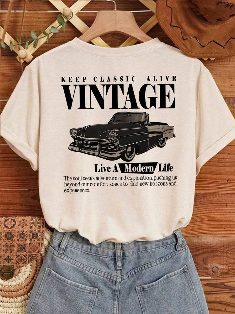 Summer Casual Women's Round Neck T-Shirt,Keep Classic Alive Vintage Live A Modern LifeT-Shirt, Sl... | SHEIN