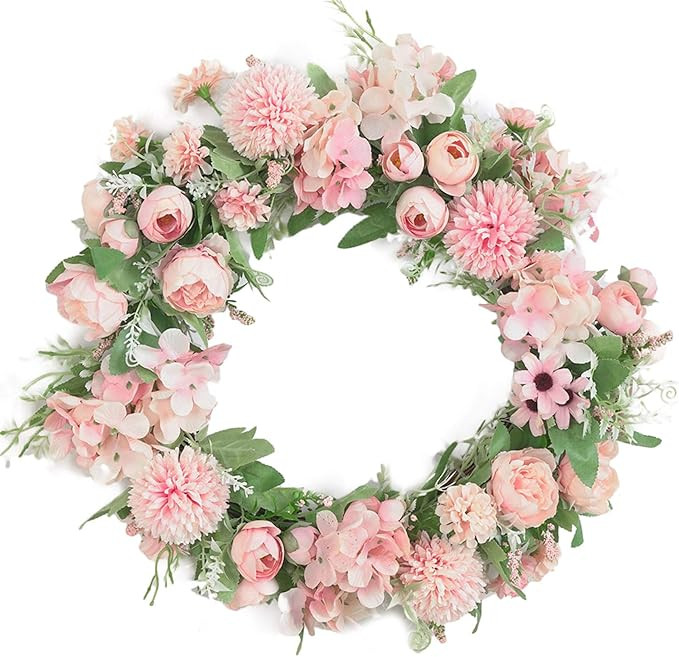 ASSR Peony Wreath Flower Wreath,Hydrangea Wreath for Front Door, Artificial Spring Green Leaves S... | Amazon (US)