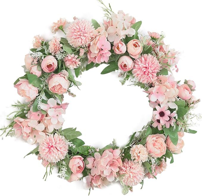 ASSR Peony Wreath Flower Wreath,Hydrangea Wreath for Front Door, Artificial Spring Green Leaves S... | Amazon (US)