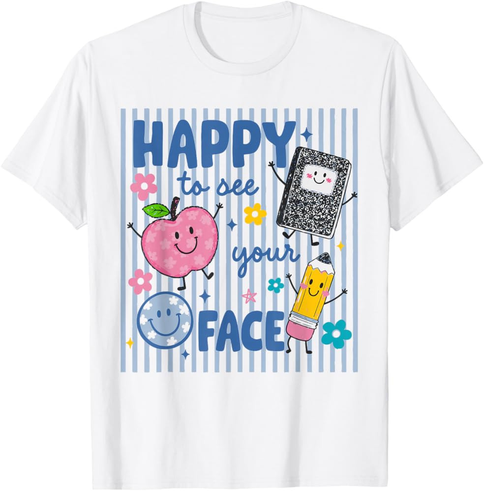 Cute Happy to See Your Face Smile Face Teacher Supplies Kids T-Shirt | Amazon (US)