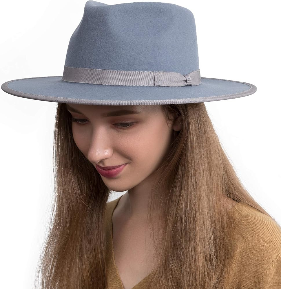 Fedora for Men Women 100% Wool Felt Outback Panama Hat Classic Band Wide Brim Adjustable | Amazon (US)