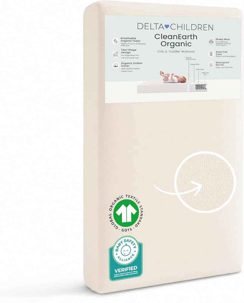 Delta Children CleanEarth Certified Organic Crib and Toddler Mattress \u2013 GOTS Certified, Non-... | Amazon (US)
