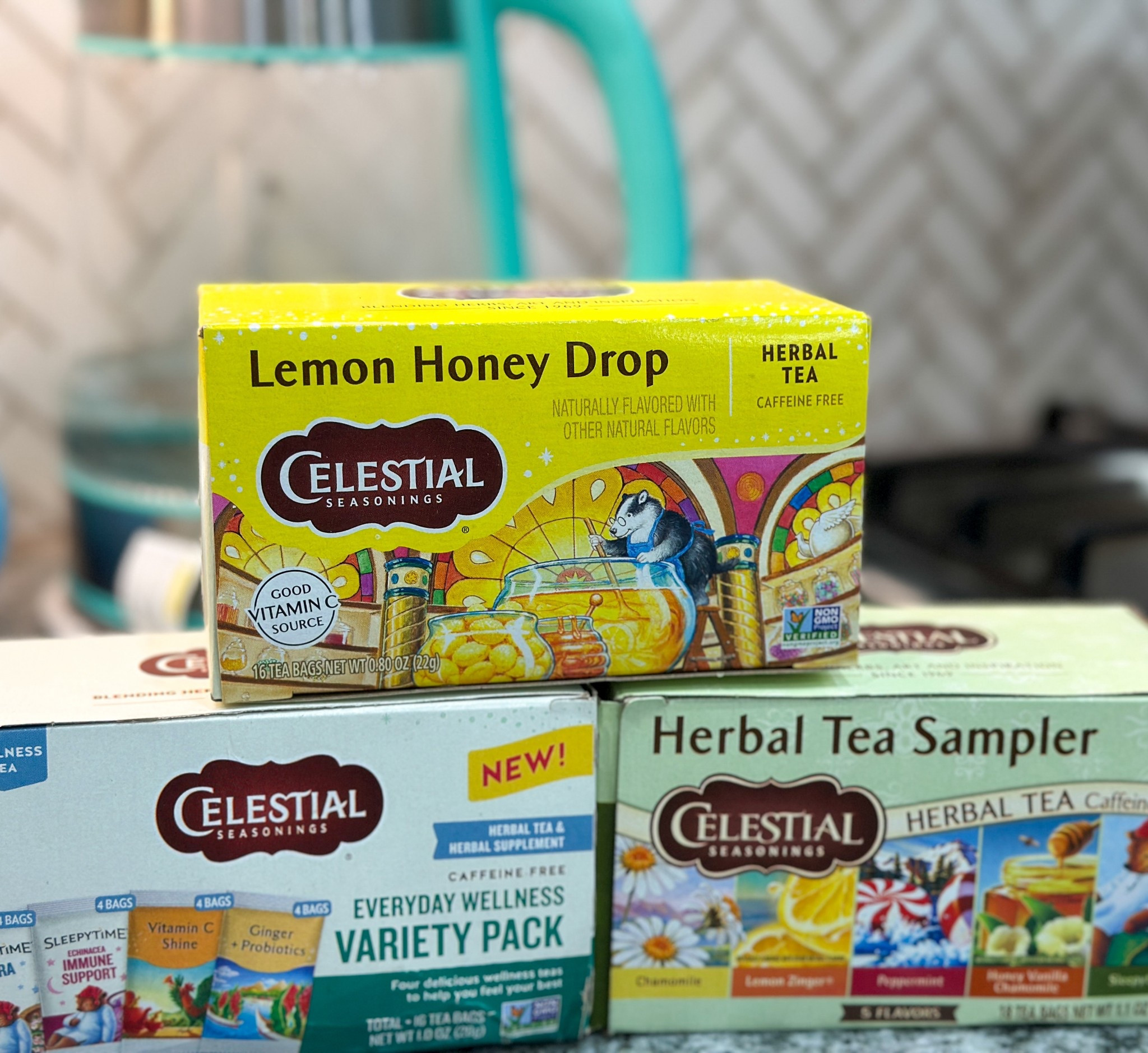 I love tea. 🫖🫖 Restocking my tea with new options, lemon honey drop, everyday wellness and herbal tea sampler. #tea #celestialtea #teacollection 