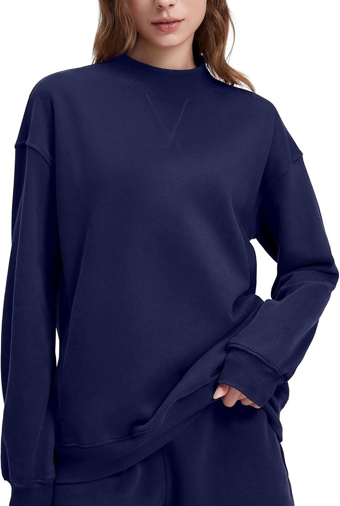 SUUKSESS Women Cotton Mock Neck Sweatshirts Oversized Long Sleeve Pullover | Amazon (US)
