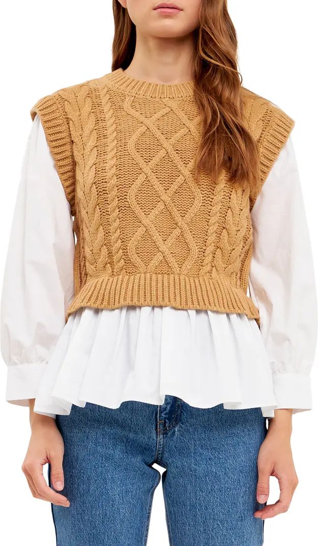 English Factory Mixed Media Cable Sweater | Nordstrom | Nordstrom