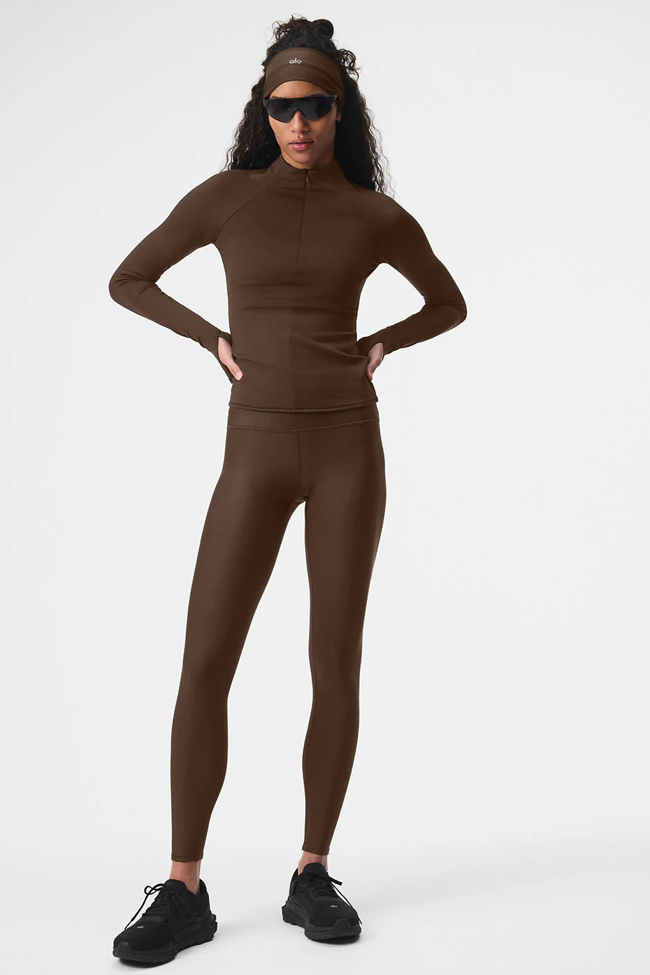 Alo YogaÂ® | Airlift Winter Warm 1/4 Zip Long Sleeve Top in Espresso Brown, Size: Large | Alo Yoga