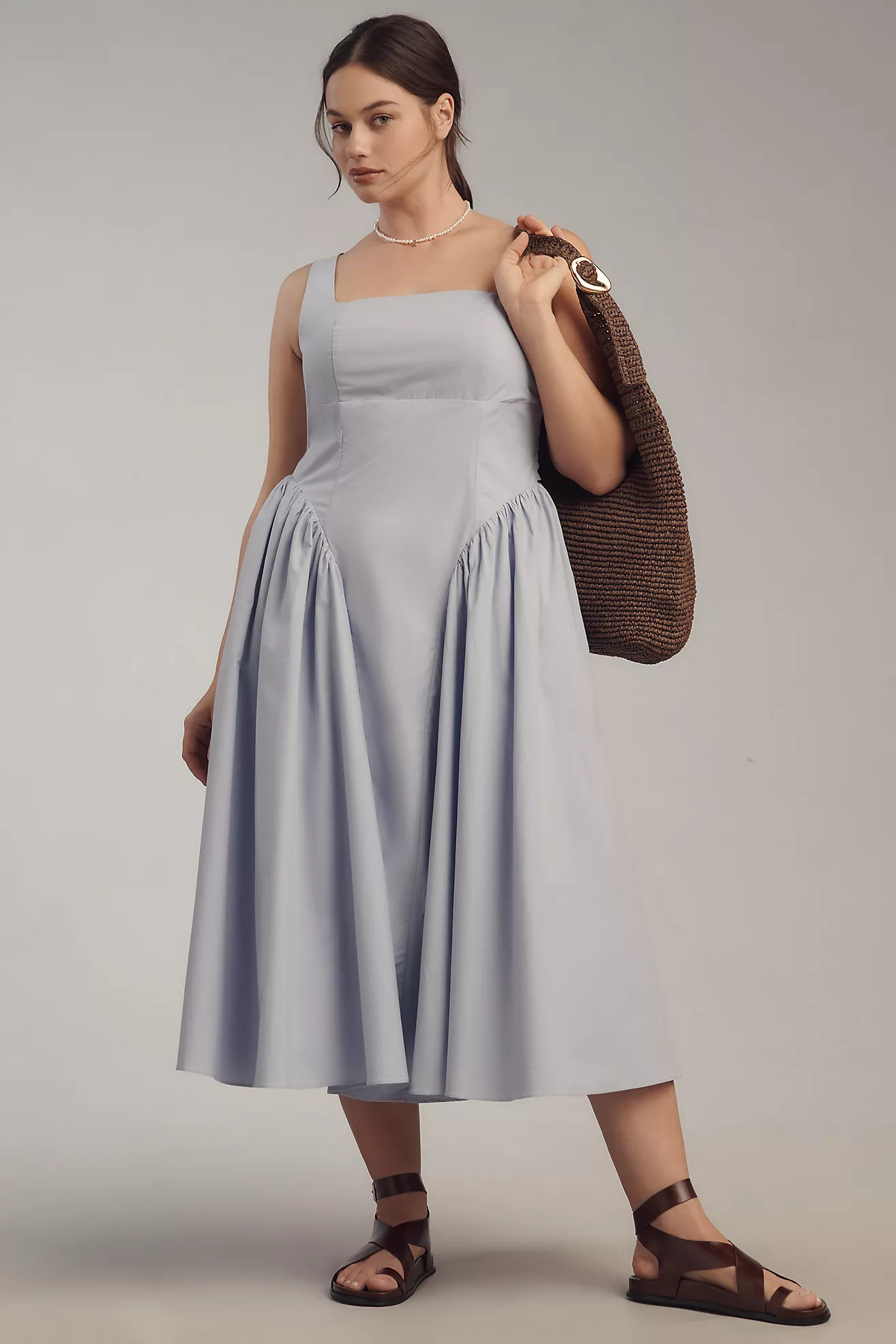 ASTR The Label Square-Neck Basque-Waist Midi Dress | Anthropologie (US)