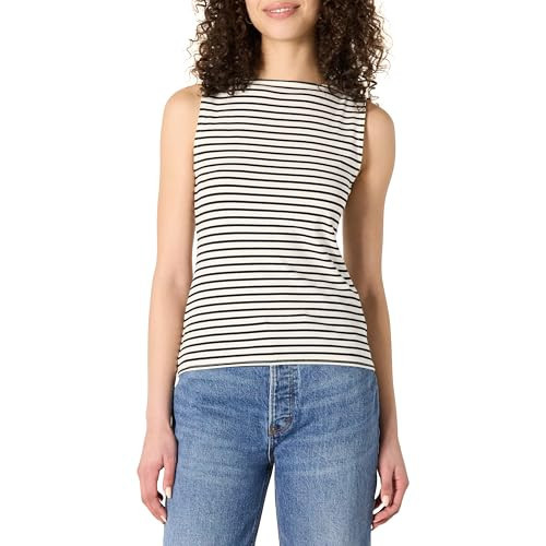 Amazon Essentials Women's Slim Fit Cotton Tank Top, Eggshell White Black French Stripe, Large | Amazon (US)