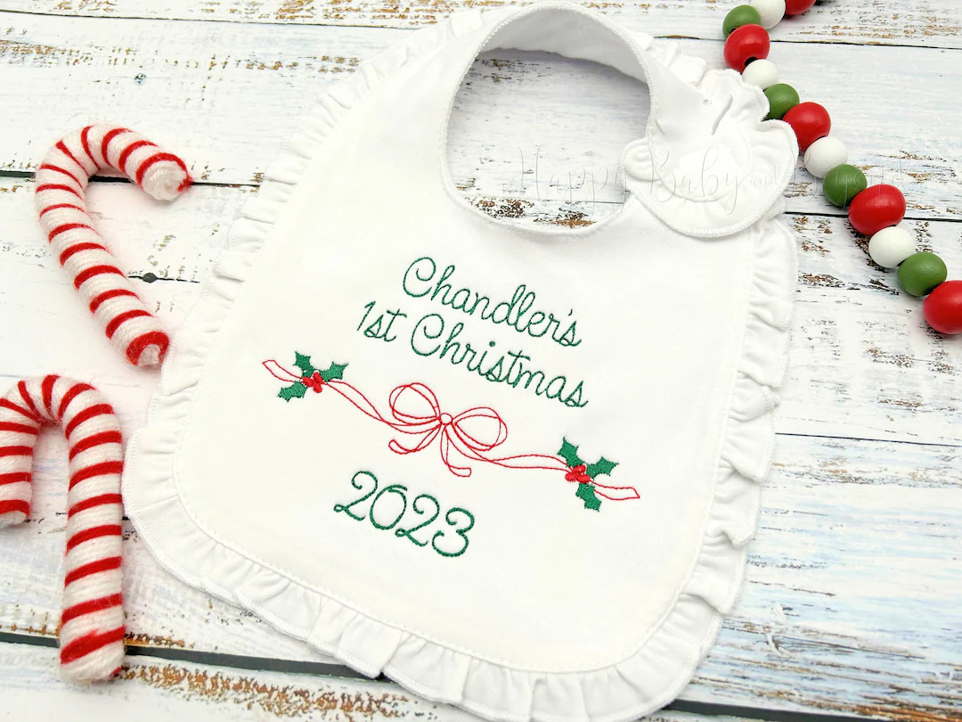 Personalized Baby Bib, Christmas Bow Baby Bib, Christmas Baby Bib, Baby Girl Christmas Bib, Baby'... | Etsy (US)