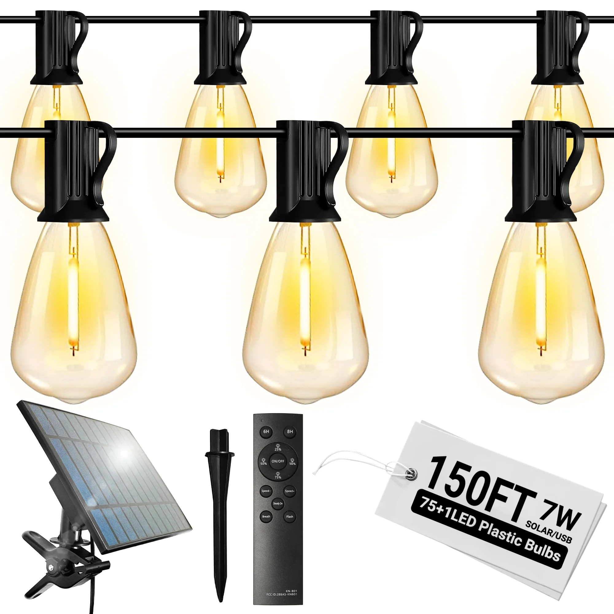 DAYBETTER 150FT Solar Outdoor String Lights, with 75 ST38 Shatterproof Bulbs,Solar Powered, Water... | Walmart (US)