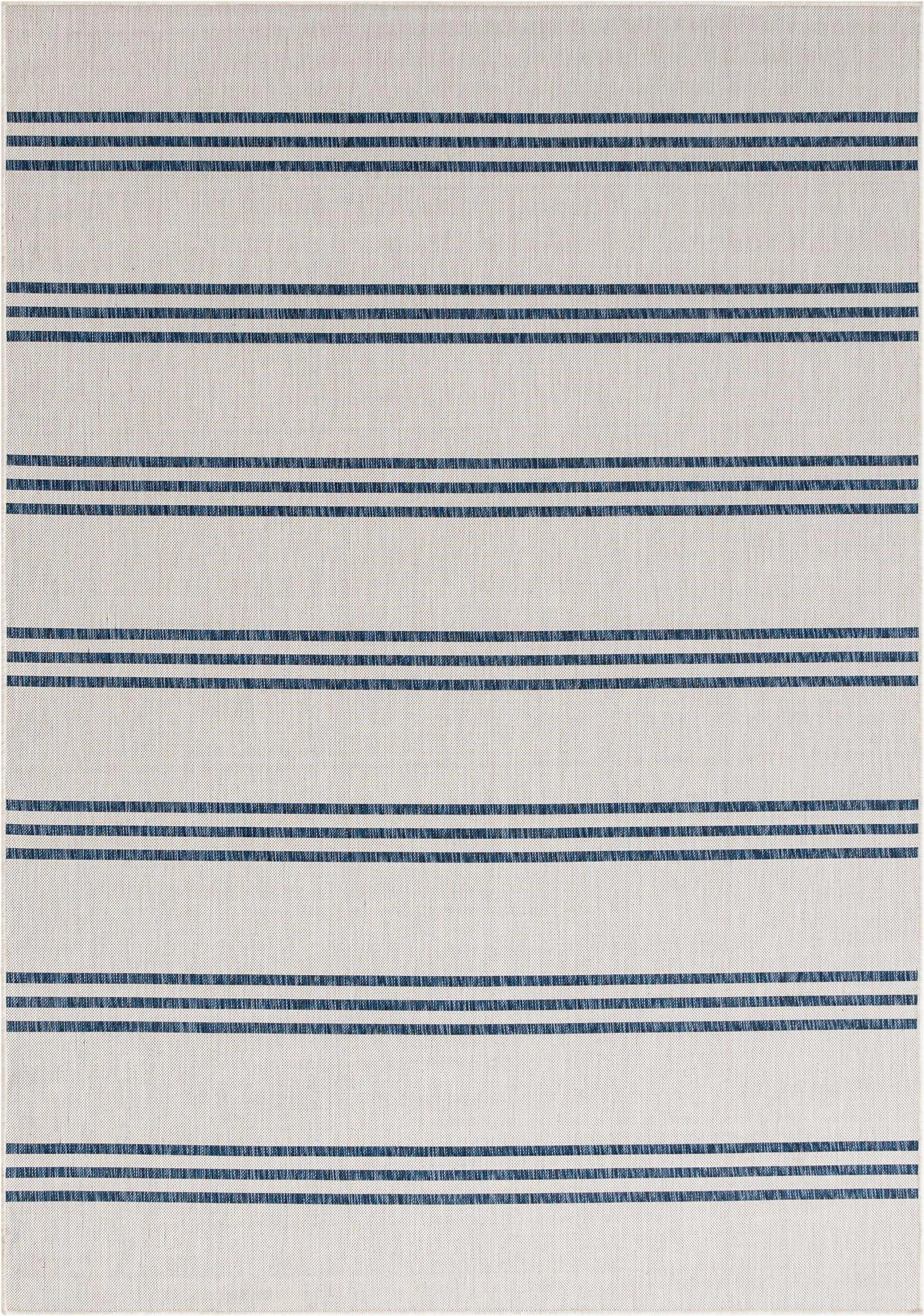 Striped White/Blue Indoor / Outdoor Area Rug | Wayfair North America