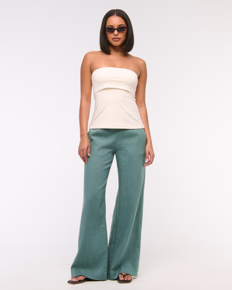 Premium Linen Tailored Ultra Wide Leg Pant | Abercrombie & Fitch (US)
