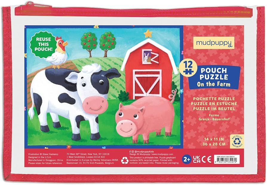 Mudpuppy On the Farm Pouch Puzzle – 12 Pieces, 14” x 11”, Great for Kids Ages 2-4 – Trave... | Amazon (US)